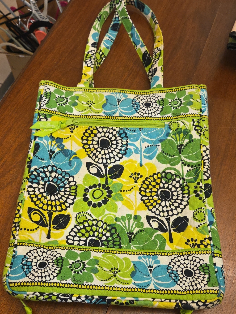 Vera Bradley "Limes Up" Floral Quilted Laptop Bag in Green, Blue & Yellow